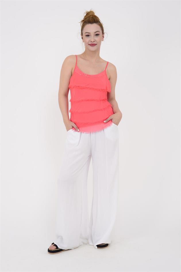 8689 YAKASI PAYETLİ KAT KAT ASKILI İPEK BLUZ