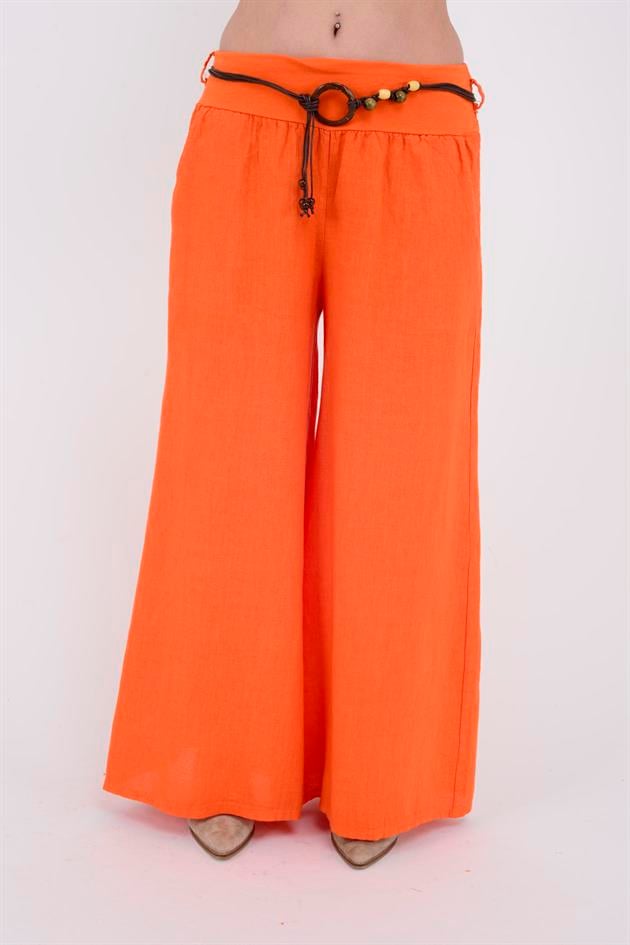 8730  GENİŞ PAÇA KEMERLİ KETEN PANTOLON