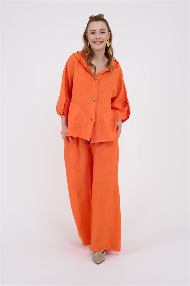 8730  GENİŞ PAÇA KEMERLİ KETEN PANTOLON