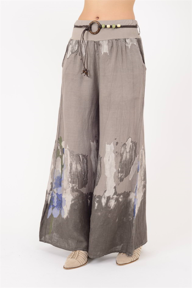 8730 SPLASH DESEN GENİŞ PAÇA KEMERLİ PANTOLON