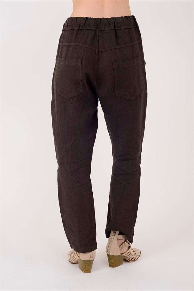 88433 BELİ LASTİKLİ HAVUÇ KETEN PANTOLON