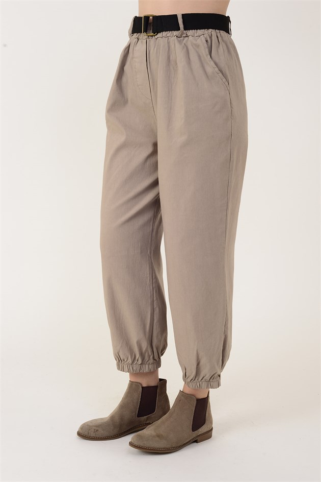 8907 PAÇASI LASTİKLİ KEMER DETAYLI JOGGER PANTOLON