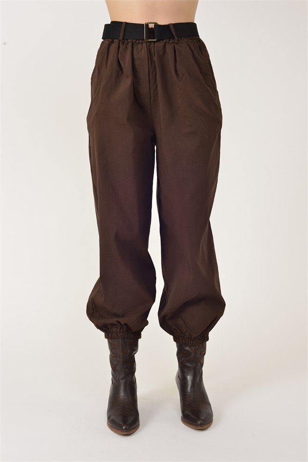 8907 PAÇASI LASTİKLİ KEMER DETAYLI JOGGER PANTOLON