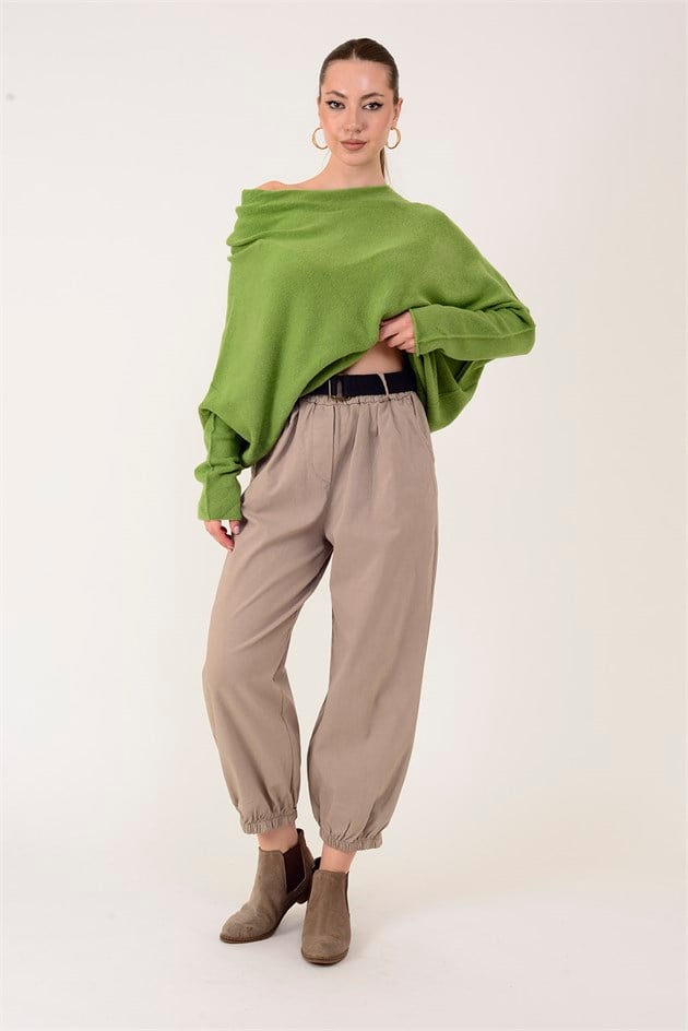 8907 PAÇASI LASTİKLİ KEMER DETAYLI JOGGER PANTOLON