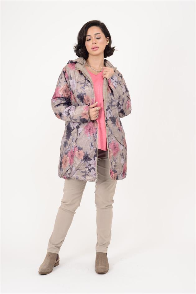 8951 TWIN ÇİÇEK DESENLİ ÇİFT TARAFLI KAPİTONE MONT