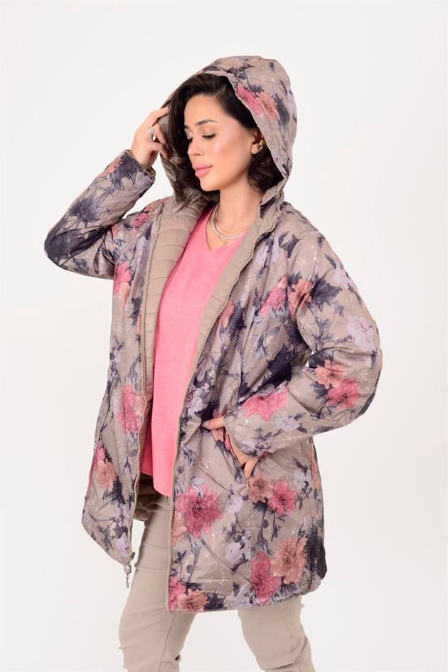 8951 TWIN ÇİÇEK DESENLİ ÇİFT TARAFLI KAPİTONE MONT