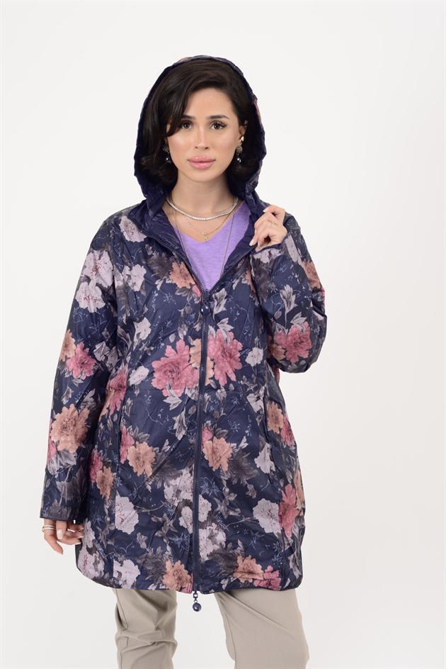 8951 TWIN ÇİÇEK DESENLİ ÇİFT TARAFLI KAPİTONE MONT