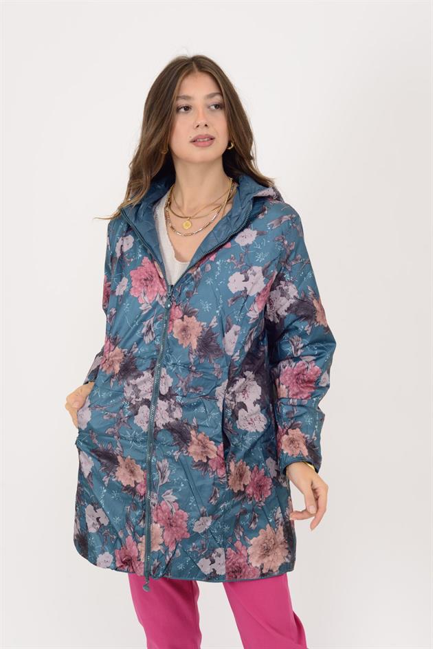 8951 TWIN ÇİÇEK DESENLİ ÇİFT TARAFLI KAPİTONE MONT