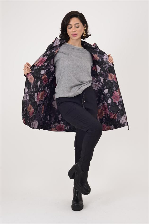 8951 TWIN ÇİÇEK DESENLİ ÇİFT TARAFLI KAPİTONE MONT