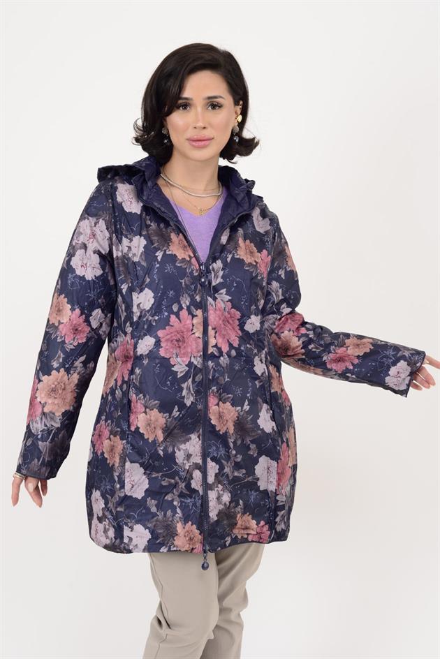 8951 TWIN ÇİÇEK DESENLİ ÇİFT TARAFLI KAPİTONE MONT