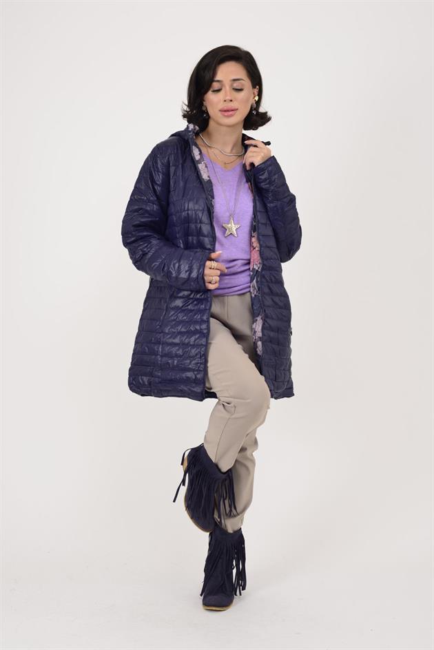 8951 TWIN ÇİÇEK DESENLİ ÇİFT TARAFLI KAPİTONE MONT