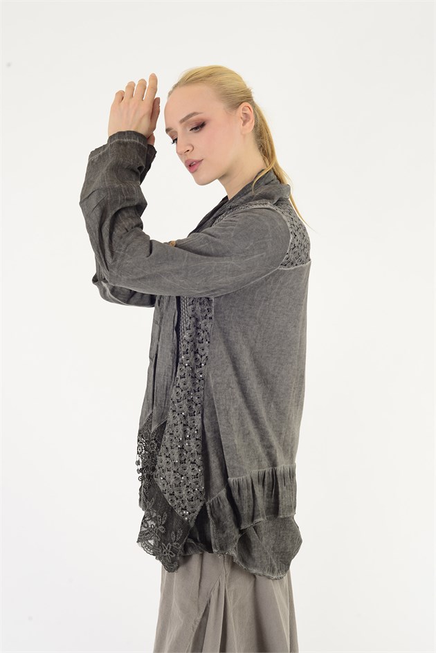 9039 DANTELLİ FULAR DETAYLI 3LÜ TRİKO BLUZ