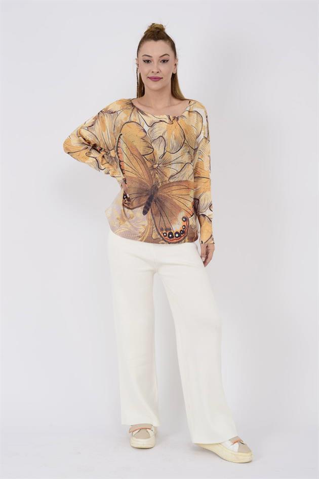 9060 MERRY KELEBEK DESEN MERSERİZE TRİKO BLUZ