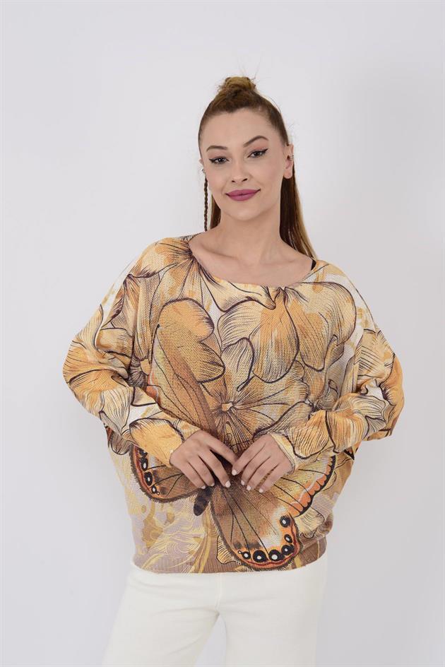 9060 MERRY KELEBEK DESEN MERSERİZE TRİKO BLUZ