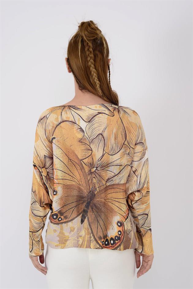 9060 MERRY KELEBEK DESEN MERSERİZE TRİKO BLUZ