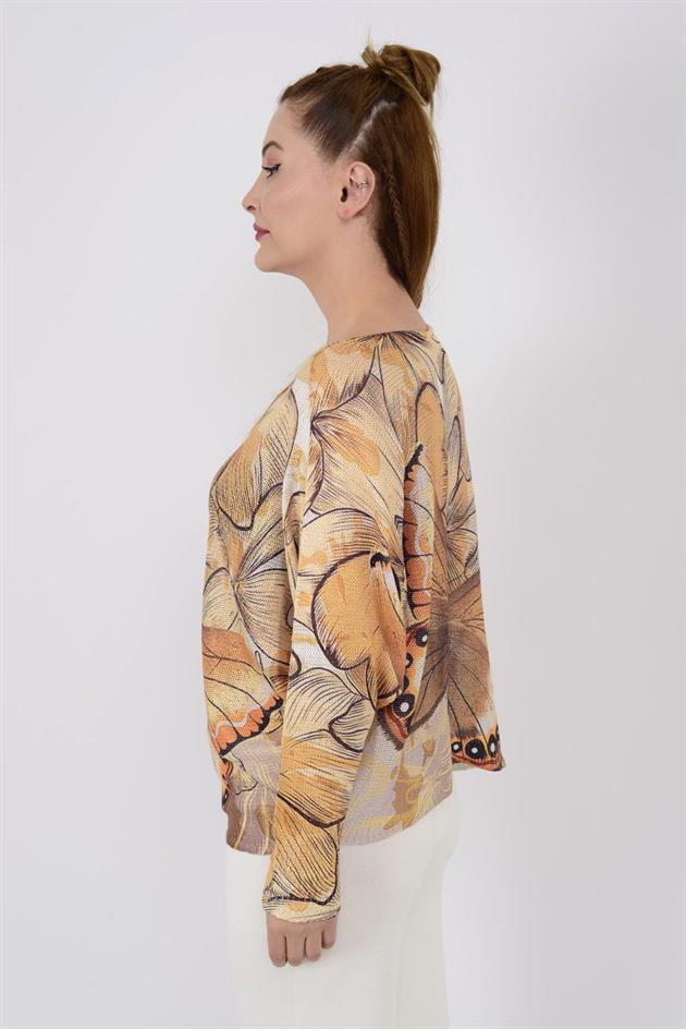 9060 MERRY KELEBEK DESEN MERSERİZE TRİKO BLUZ