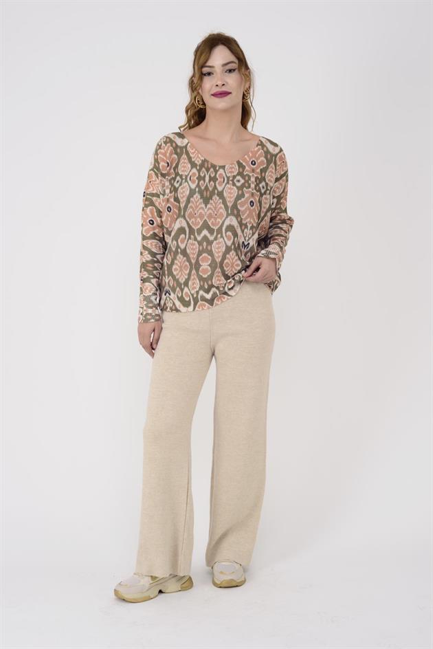 9095-5 MERRY KİLİM DESEN MERSERİZE BLUZ