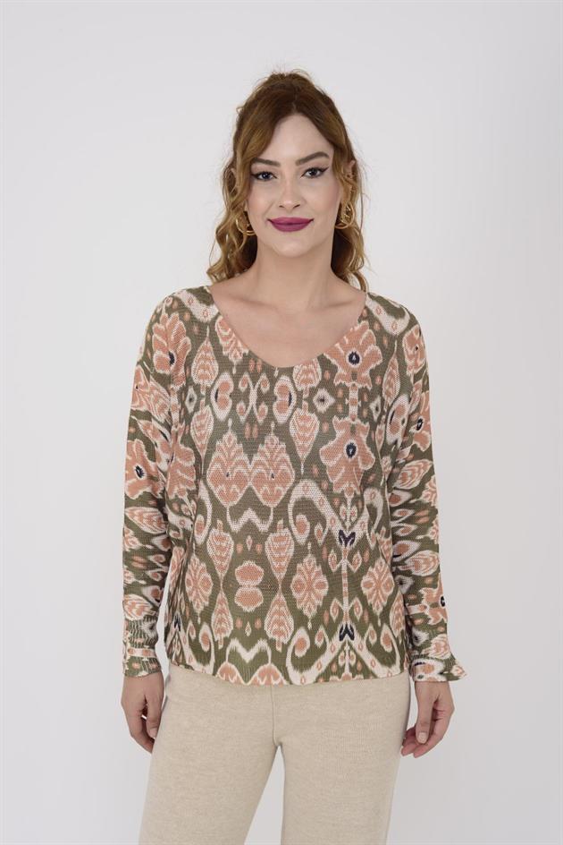 9095-5 MERRY KİLİM DESEN MERSERİZE BLUZ