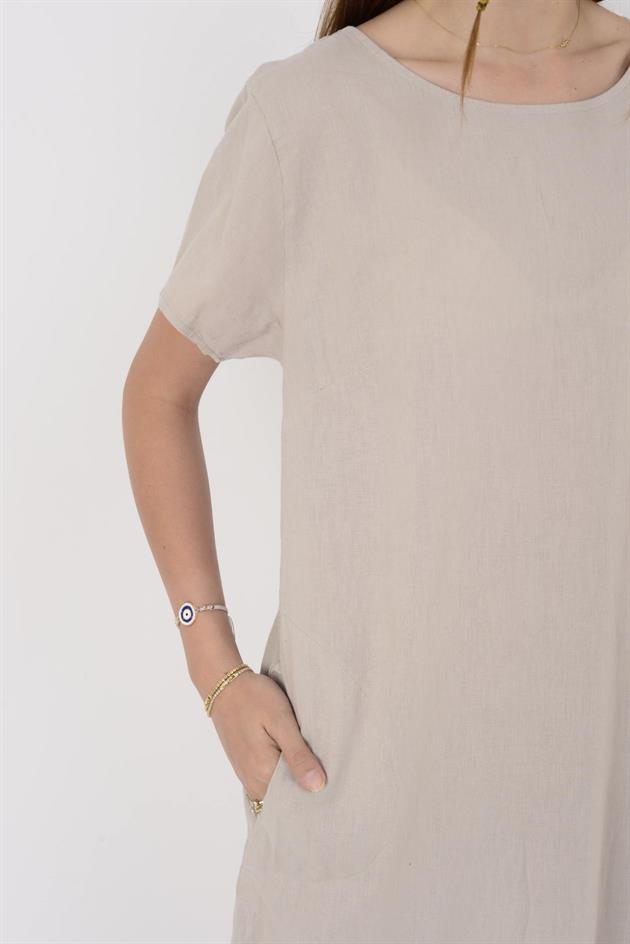 9118 CEP DETAYLI KISA KETEN ELBİSE