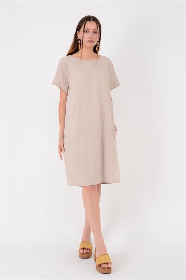 9118 CEP DETAYLI KISA KETEN ELBİSE