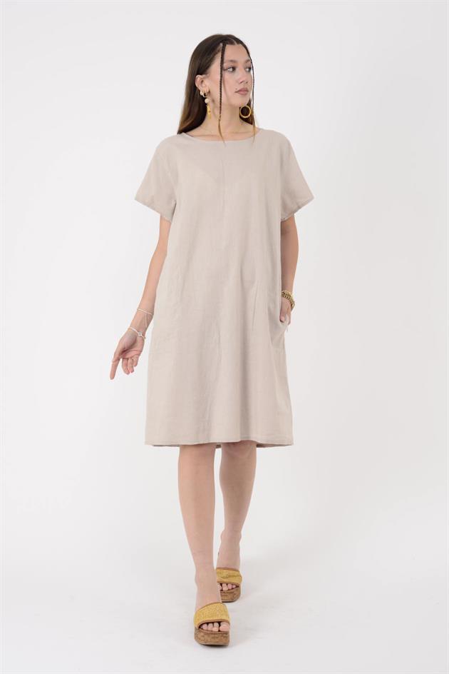 9118 CEP DETAYLI KISA KETEN ELBİSE