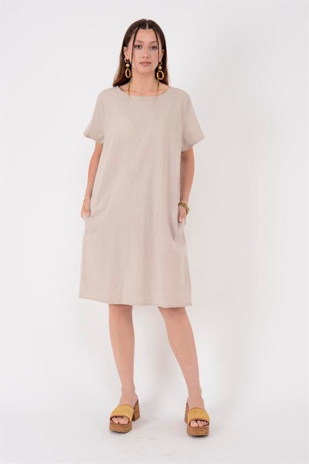 9118 CEP DETAYLI KISA KETEN ELBİSE