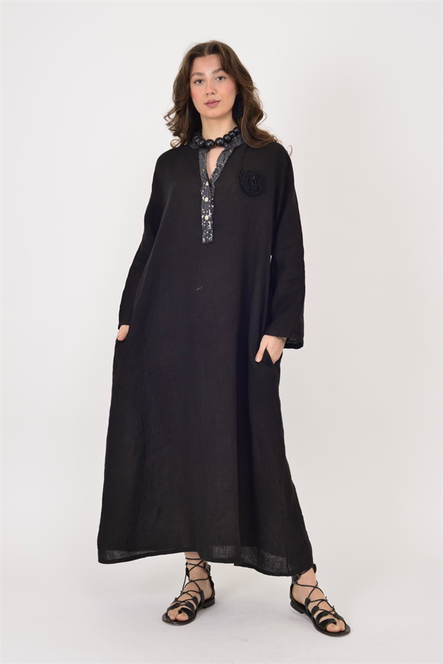 9475 PAYET DETAYLI KETEN ELBİSE