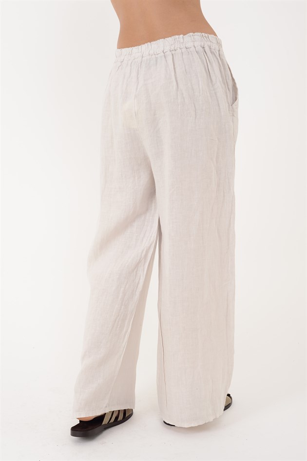9520 BELİ LASTİKLİ KETEN PANTOLON