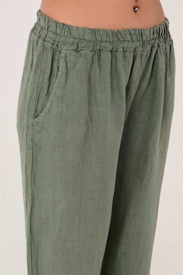 9520 BELİ LASTİKLİ KETEN PANTOLON