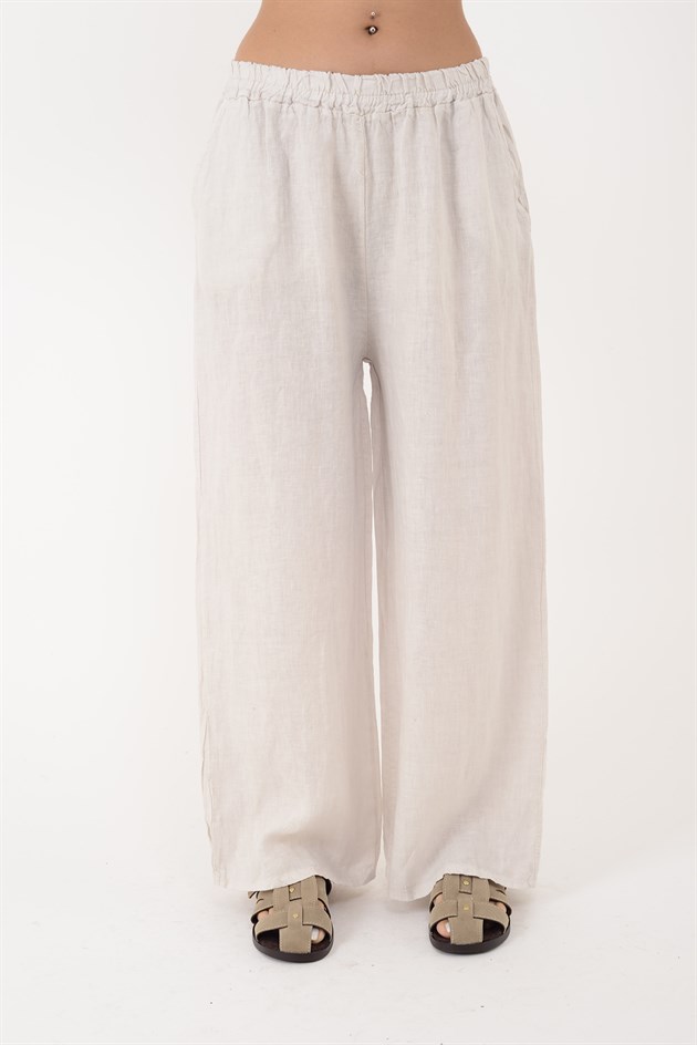 9520 BELİ LASTİKLİ KETEN PANTOLON