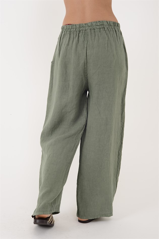 9520 BELİ LASTİKLİ KETEN PANTOLON