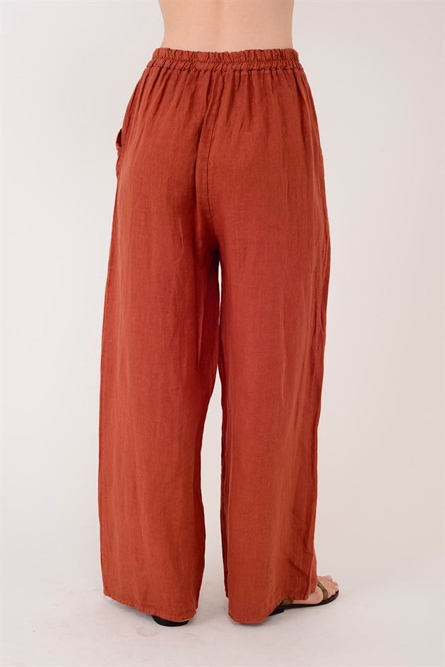 9520 BELİ LASTİKLİ KETEN PANTOLON