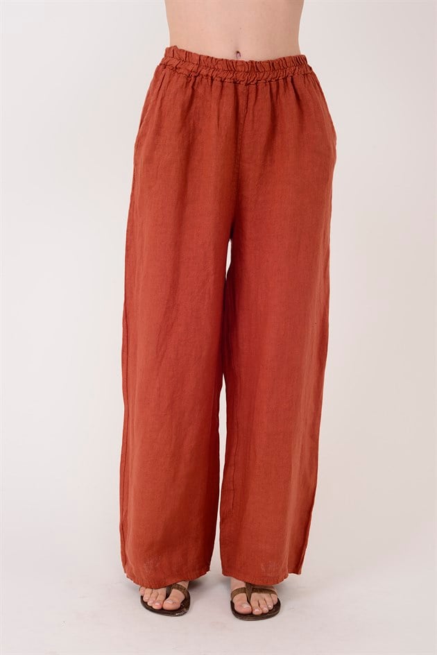 9520 BELİ LASTİKLİ KETEN PANTOLON
