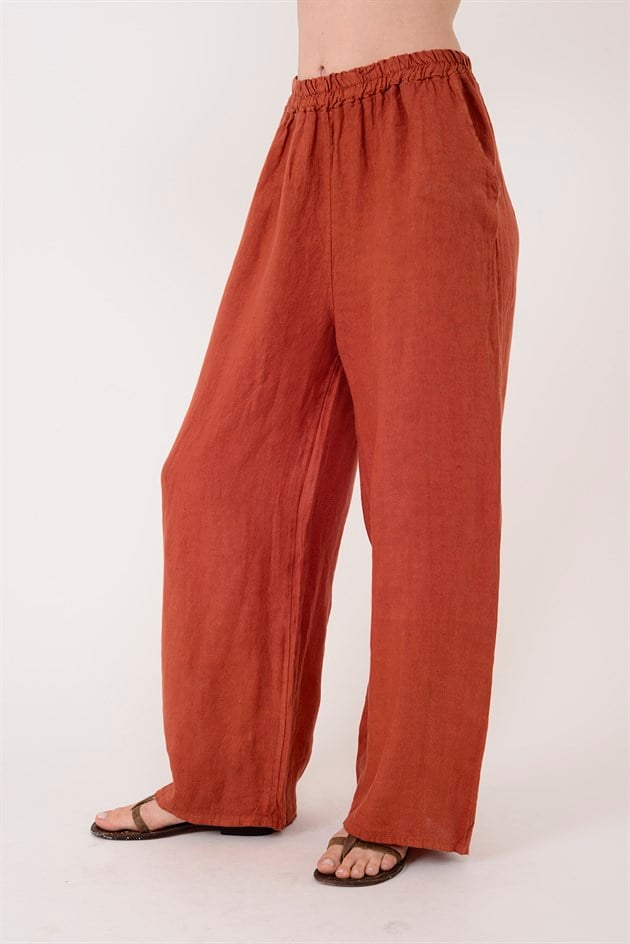 9520 BELİ LASTİKLİ KETEN PANTOLON