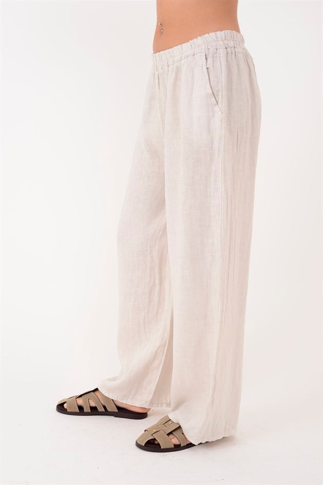 9520 BELİ LASTİKLİ KETEN PANTOLON