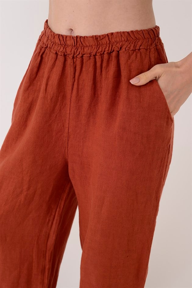 9520 BELİ LASTİKLİ KETEN PANTOLON