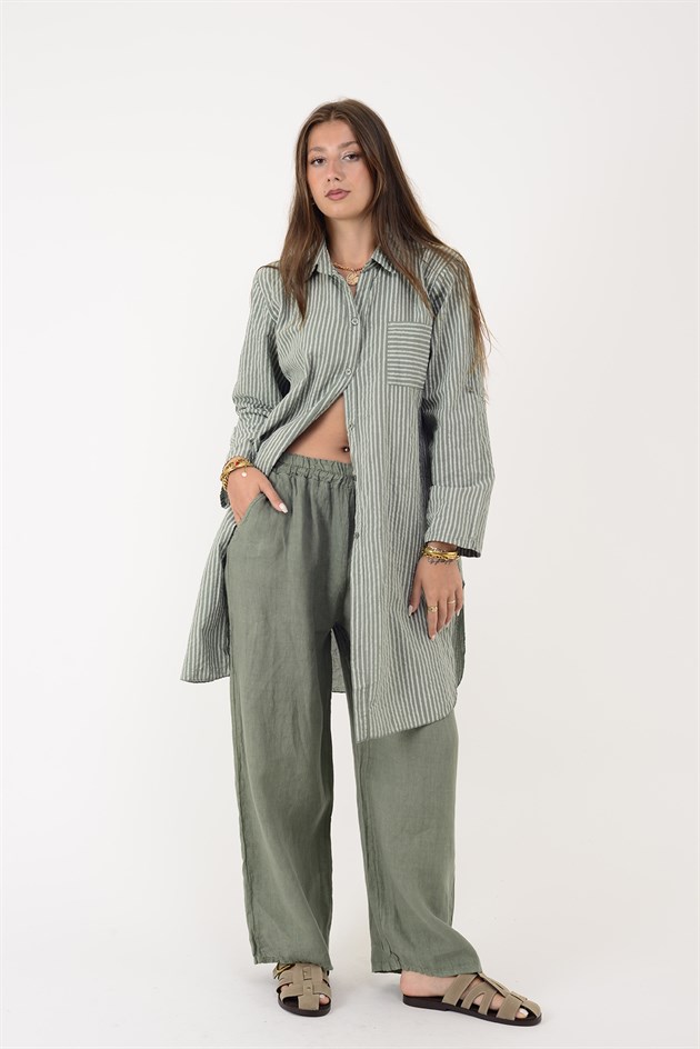 9520 BELİ LASTİKLİ KETEN PANTOLON