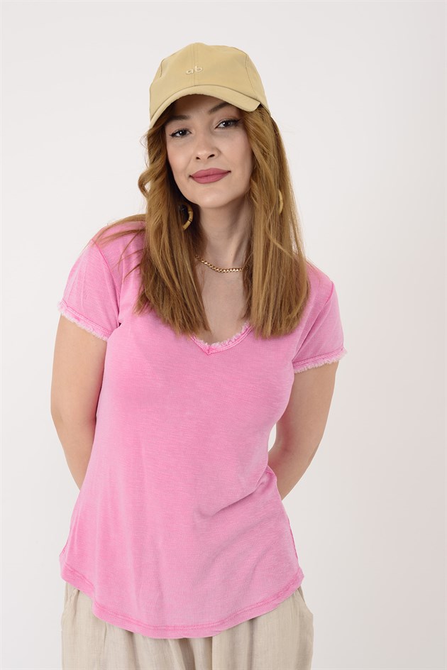 954304 V YAKA TAŞLAMALI T-SHIRT BLUZ