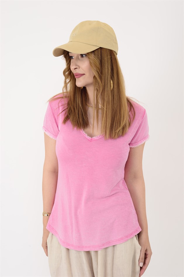 954304 V YAKA TAŞLAMALI T-SHIRT BLUZ