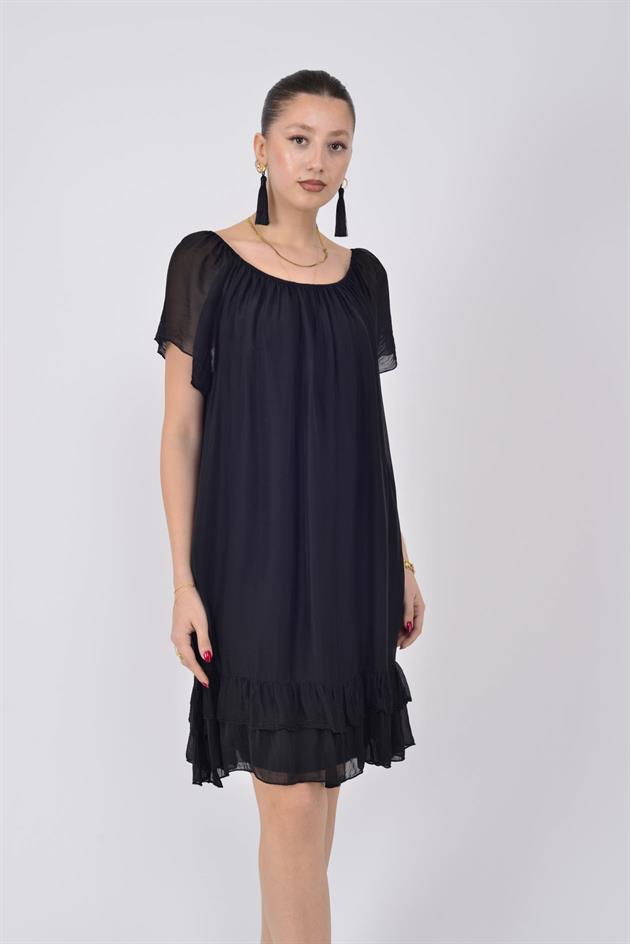 9606 MADONNA YAKA KISA İPEK ELBİSE