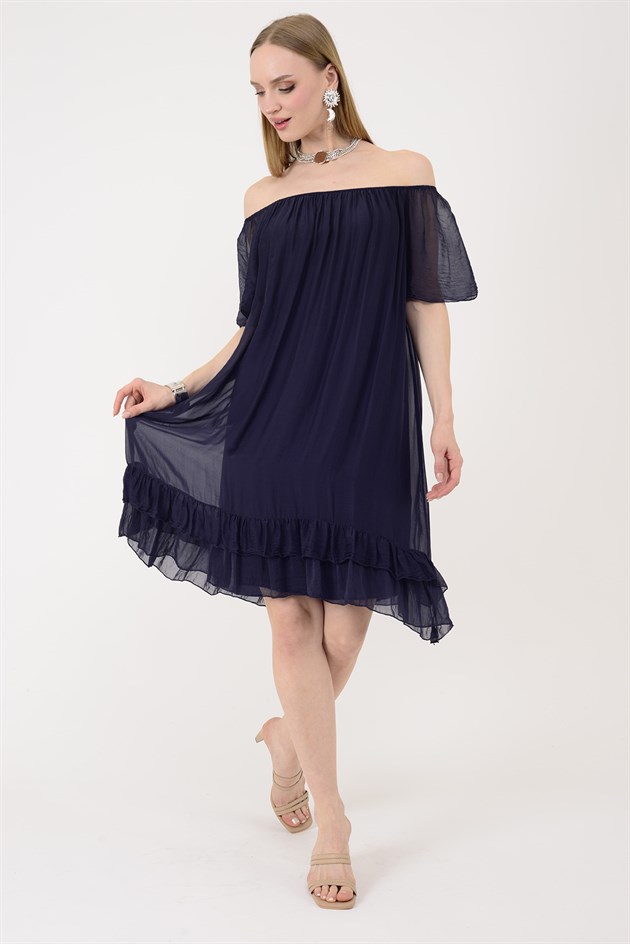 9606 MADONNA YAKA KISA İPEK ELBİSE