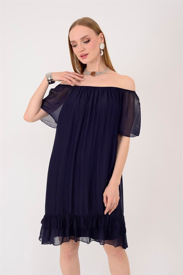 9606 MADONNA YAKA KISA İPEK ELBİSE