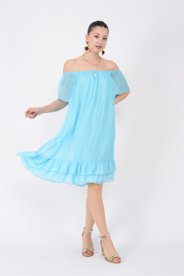 9606 MADONNA YAKA KISA İPEK ELBİSE