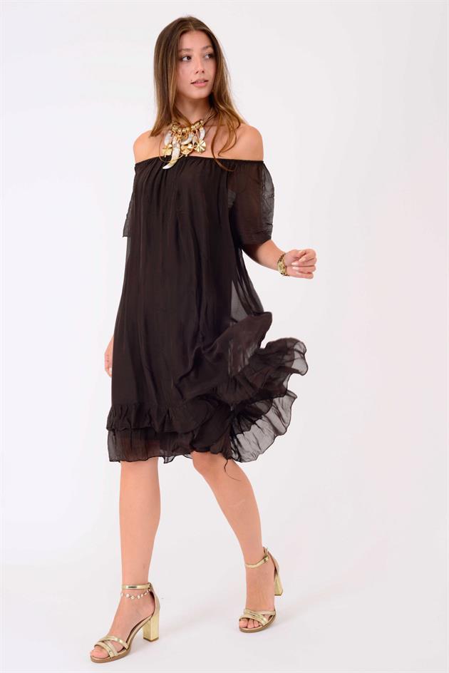 9606 MADONNA YAKA KISA İPEK ELBİSE