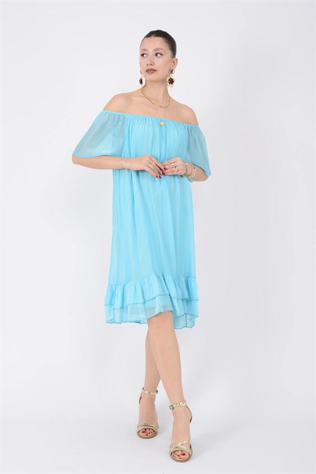 9606 MADONNA YAKA KISA İPEK ELBİSE