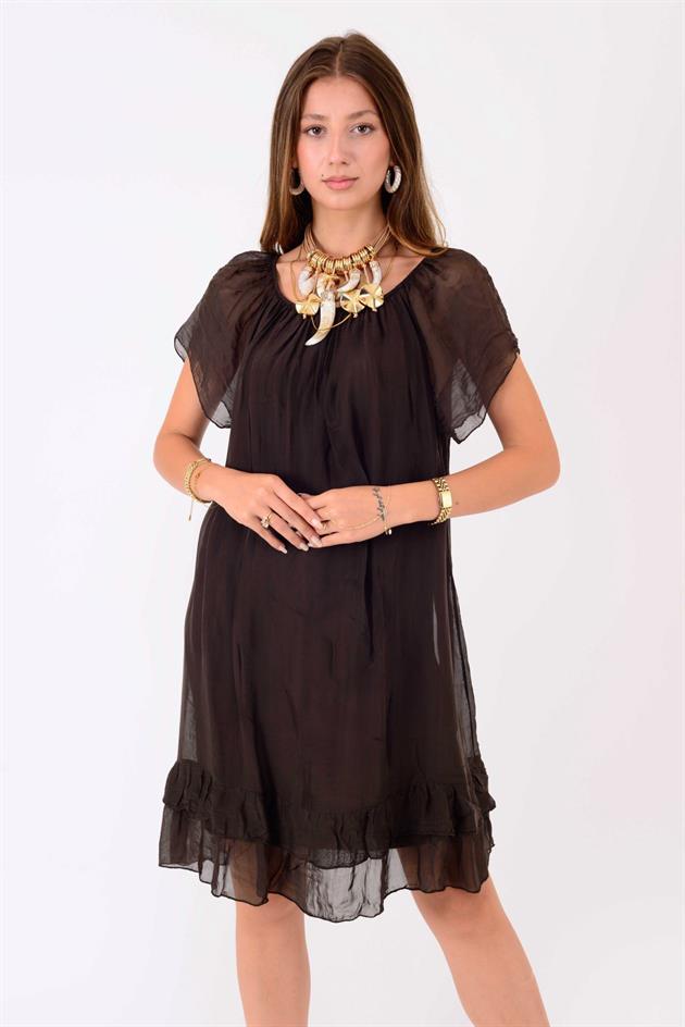 9606 MADONNA YAKA KISA İPEK ELBİSE