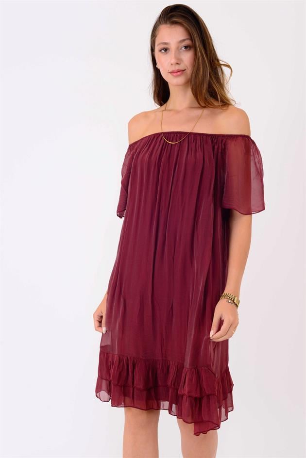 9606 MADONNA YAKA KISA İPEK ELBİSE