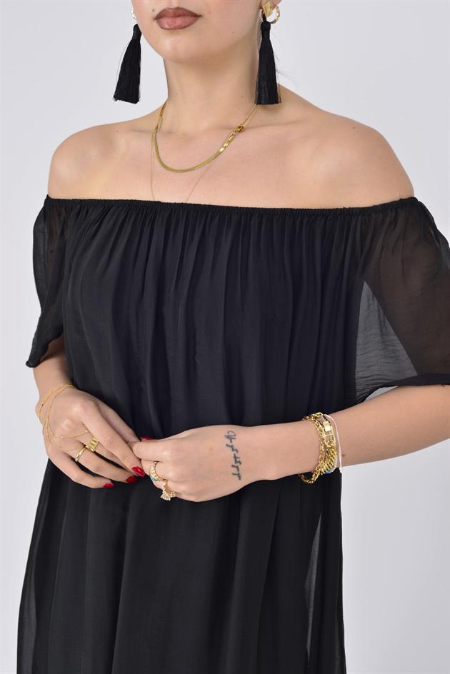 9606 MADONNA YAKA KISA İPEK ELBİSE