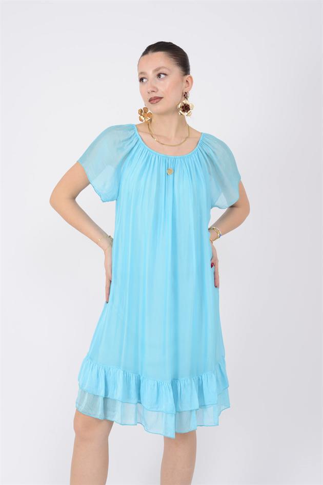 9606 MADONNA YAKA KISA İPEK ELBİSE