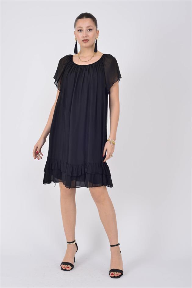 9606 MADONNA YAKA KISA İPEK ELBİSE